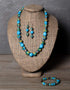 Blue Pottery Full Bead Necklace With Earrings and Bracelet (Turquoise)